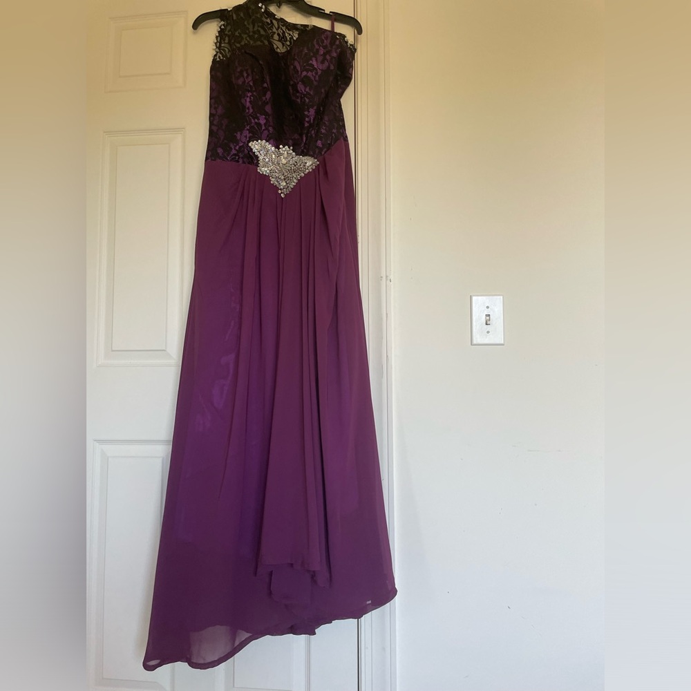 Purple lace evening gown